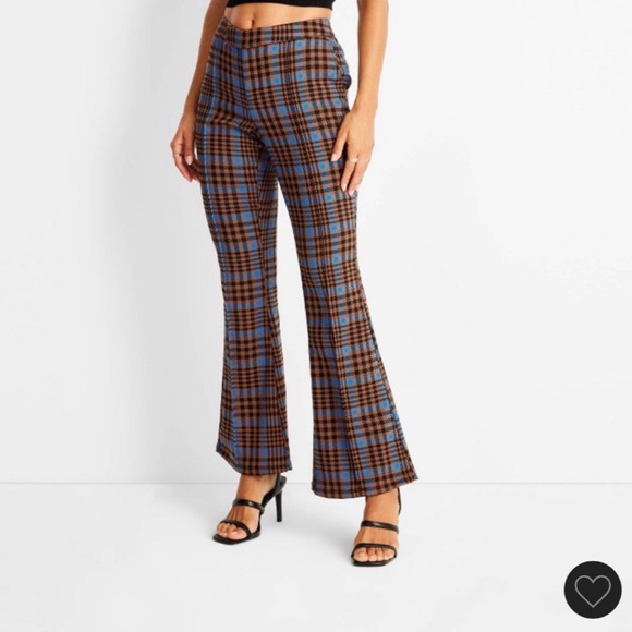 Plaid Flare Pants - Blue and Brown - Picture 1 of 2